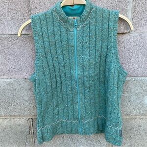 Woolrich Womens Knit Full Zip Sweater Vest Medium Aquamarine Heather Green